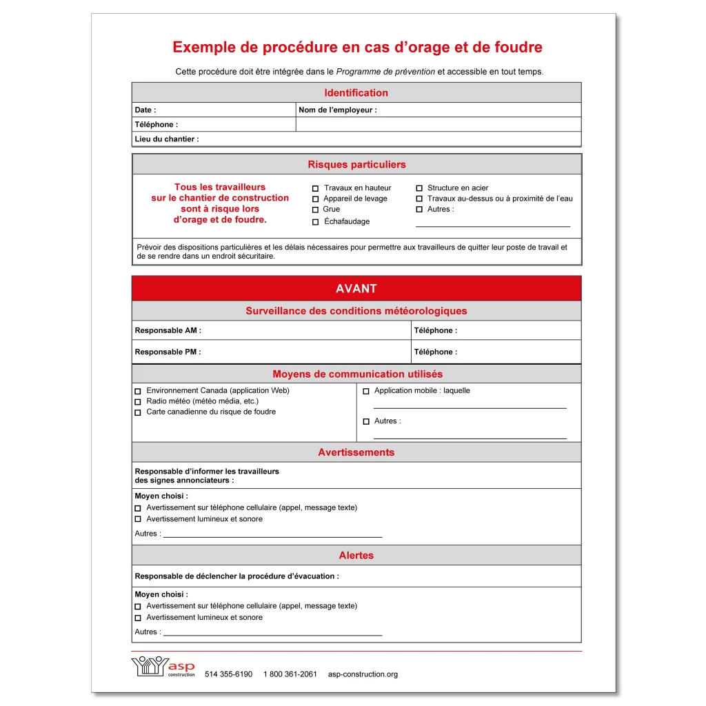 Exemple de procédure en cas d’orage et de foudre
