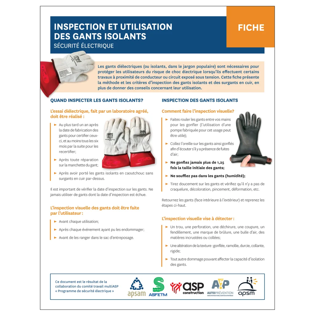Inspection et utilisation des gants isolants