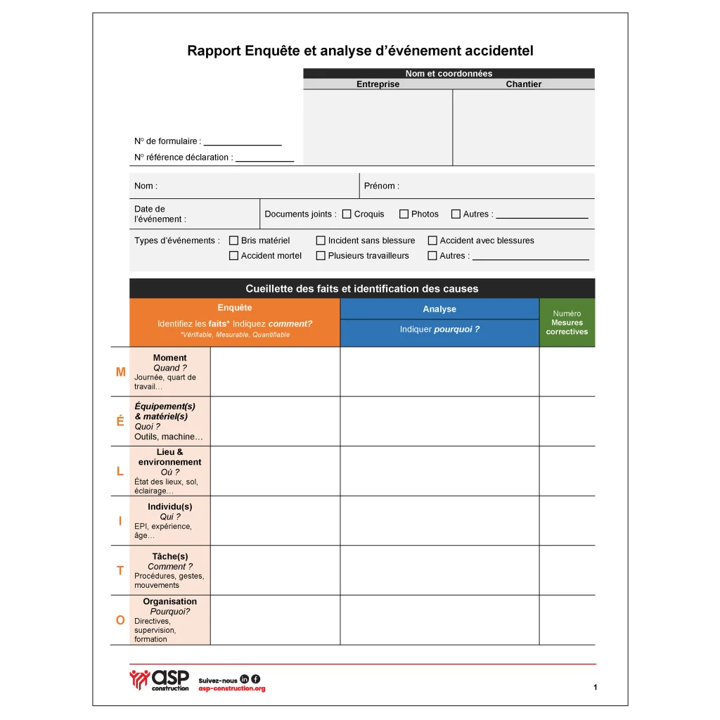 Rapport - Enquête et analyse d'événement accidentel