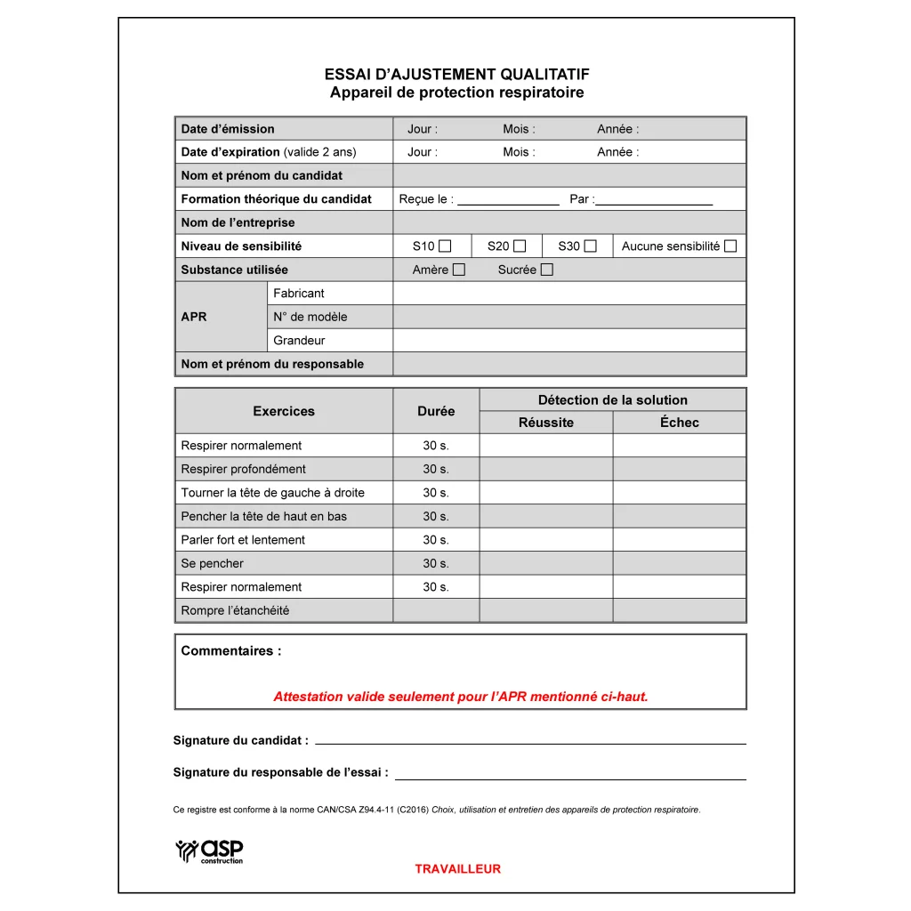 Registre Essai d'ajustement qualitatif